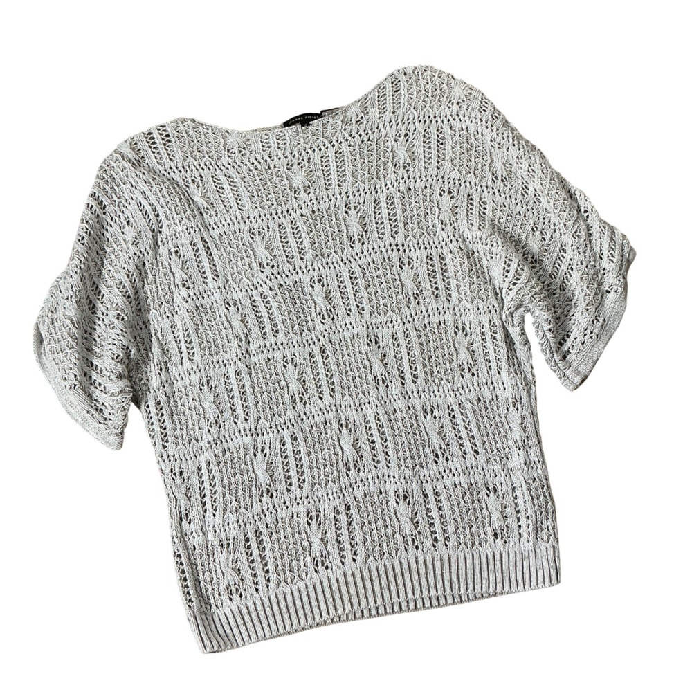 Jeanne Pierre Pointelle Cable Knit Beachy Sweater Women M Grey Coastal